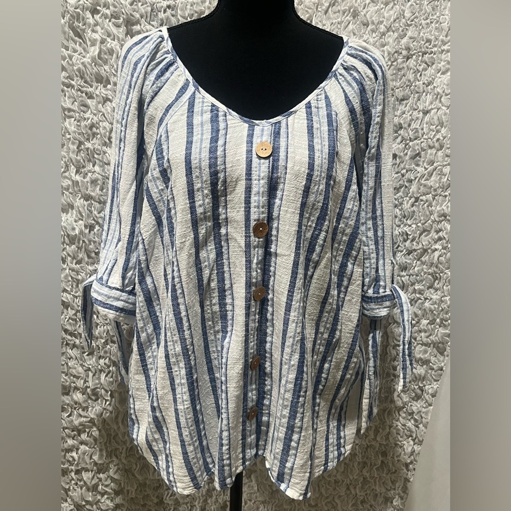Unique Spectrum Navy and White Striped COASTAL TOP/BLOUSE WOMEN SIZE L